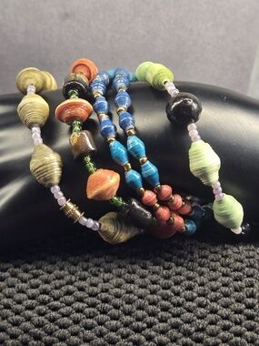 Multicolor Paper Bead Stretch Bracelets - Set Of 4